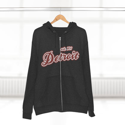 'Detroit EST 1701' Hoodie (Ore Dock Red Script Font) | Unisex Full Zip