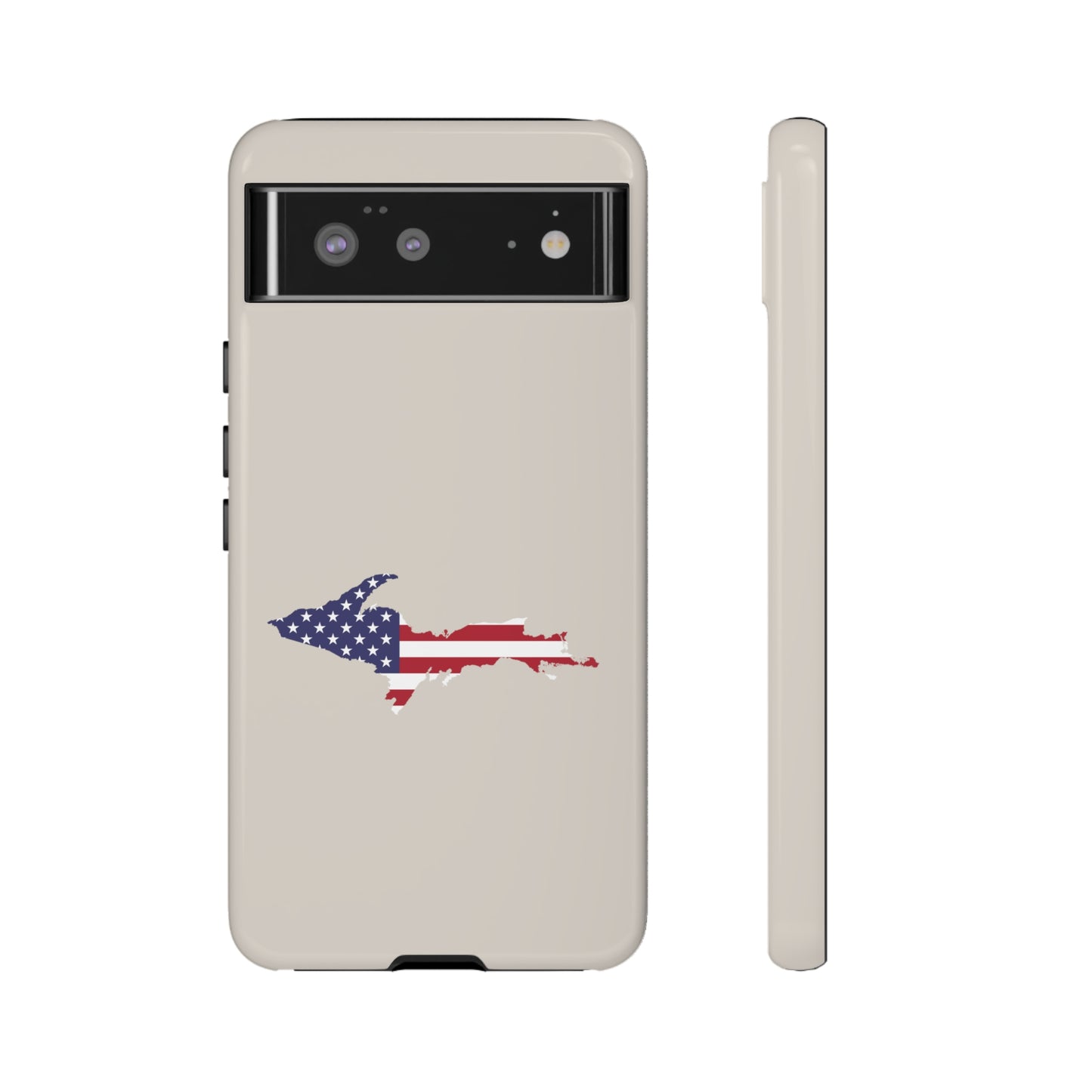 Michigan Upper Peninsula Tough Phone Case (Canvas Color w/ UP USA Flag Outline) | Samsung & Pixel Android