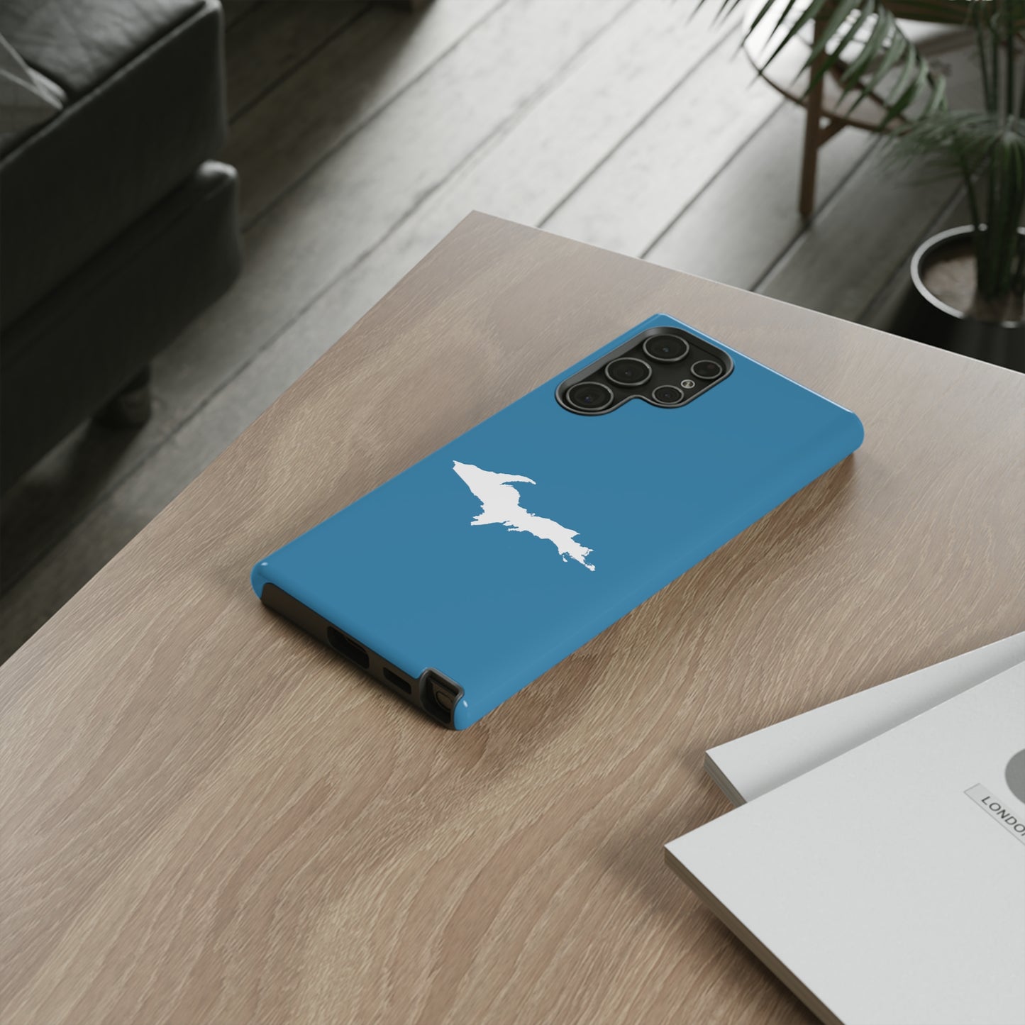 Michigan Upper Peninsula Tough Phone Case (Lake Michigan Blue w/ UP Outline) | Samsung & Pixel Android