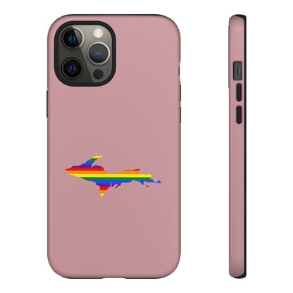 Michigan Upper Peninsula Tough Phone Case (Cherry Blossom Pink w/ UP Pride Flag Outline) | Apple iPhone