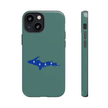 Michigan Upper Peninsula Tough Phone Case (Copper Green w/ UP Quebec Flag Outline) | Apple iPhone