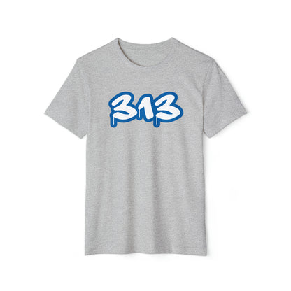 Detroit '313' T-Shirt (Azure Tag Font) | Unisex Recycled Organic