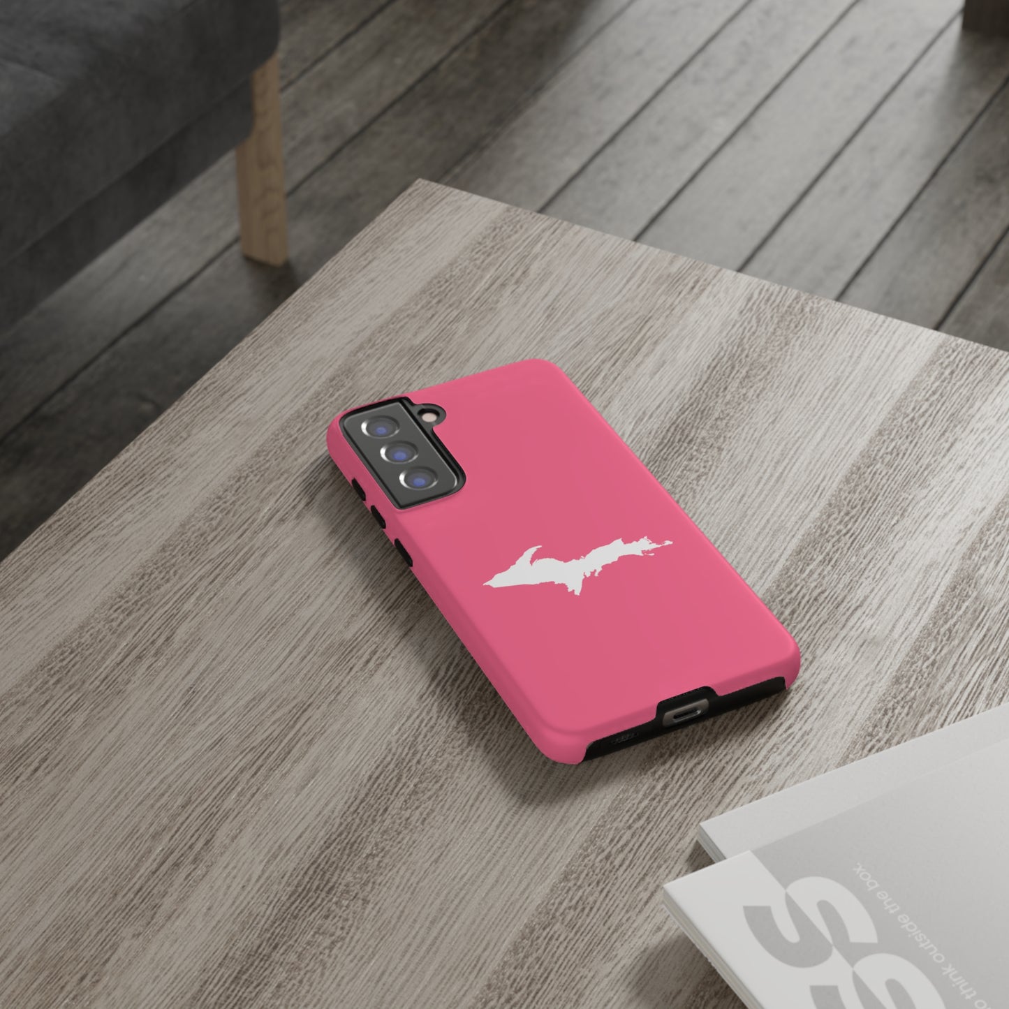 Michigan Upper Peninsula Tough Phone Case (Rhodochrosite Pink w/ UP Outline) | Samsung & Pixel Android