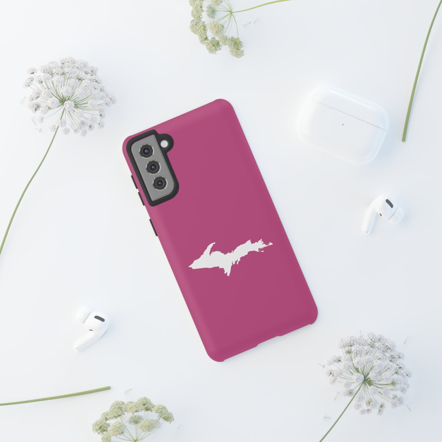 Michigan Upper Peninsula Tough Phone Case (Apple Blossom Pink w/ UP Outline) | Samsung & Pixel Android