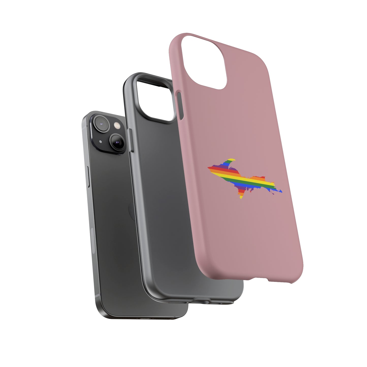 Michigan Upper Peninsula Tough Phone Case (Cherry Blossom Pink w/ UP Pride Flag Outline) | Apple iPhone