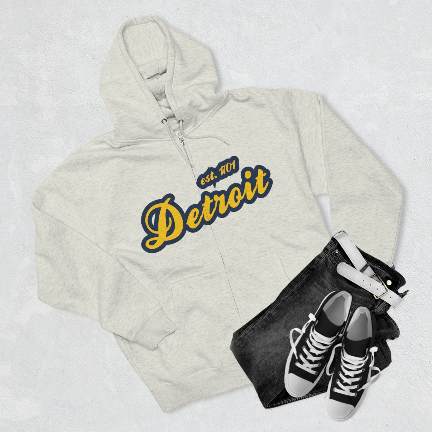 Detroit EST 1701' Hoodie (Gold/Navy Script Font) | Unisex Full Zip