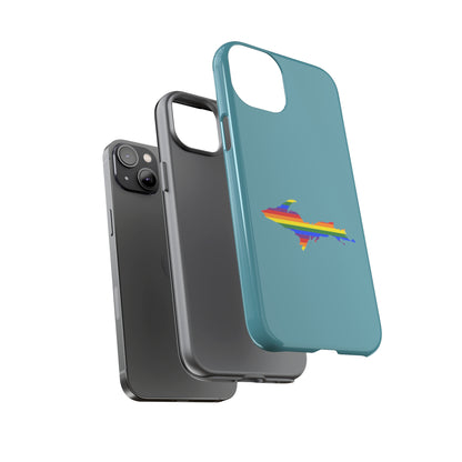 Michigan Upper Peninsula Tough Phone Case (Lake Huron Blue w/ UP Pride Flag Outline) | Apple iPhone