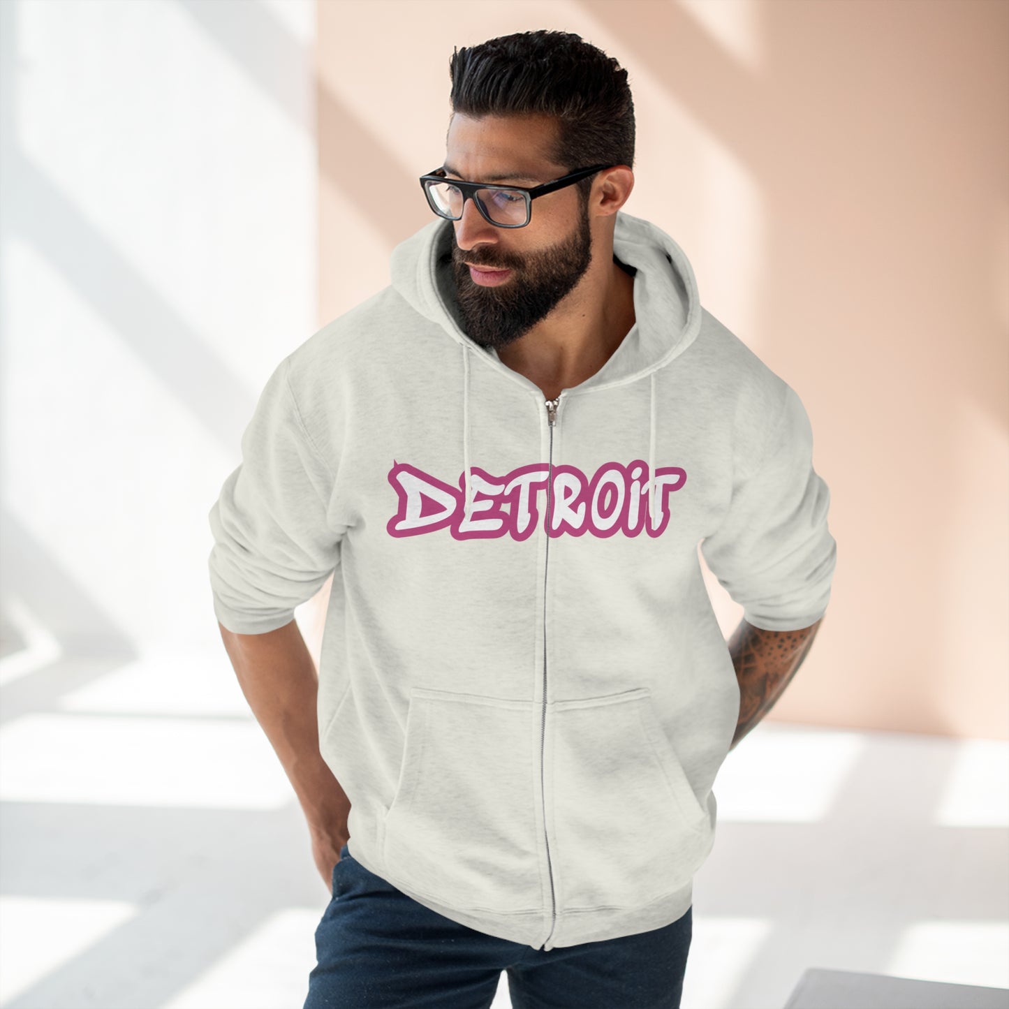 Detroit' Hoodie (Apple Blossom Pink Tag Font) | Unisex Full Zip