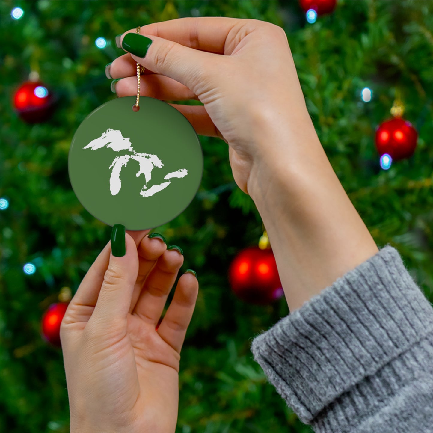 Great Lakes Christmas Ornament (Pine Green) | Ceramic - 4 Shapes