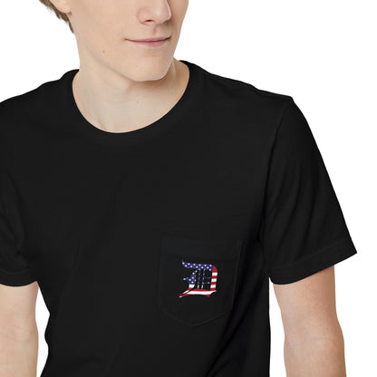 Detroit 'Old English D' Pocket T-Shirt (Patriotic Edition)| Unisex Standard