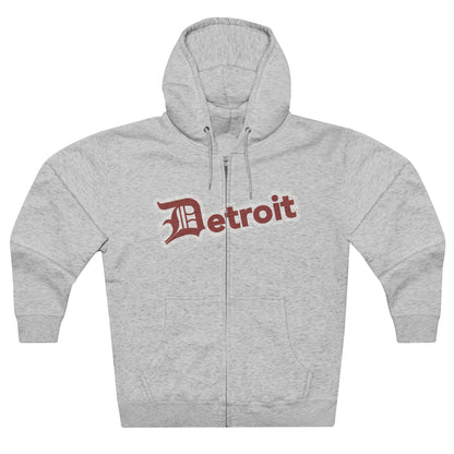 'Detroit' Hoodie (Ore Dock Red w/ Old English 'D') | Unisex Full Zip