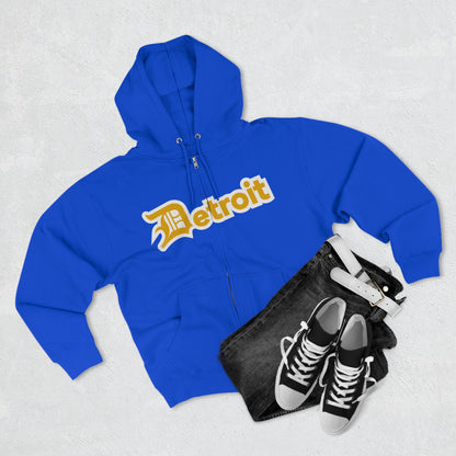 'Detroit' Hoodie (Gold w/ Old English 'D') | Unisex Full Zip