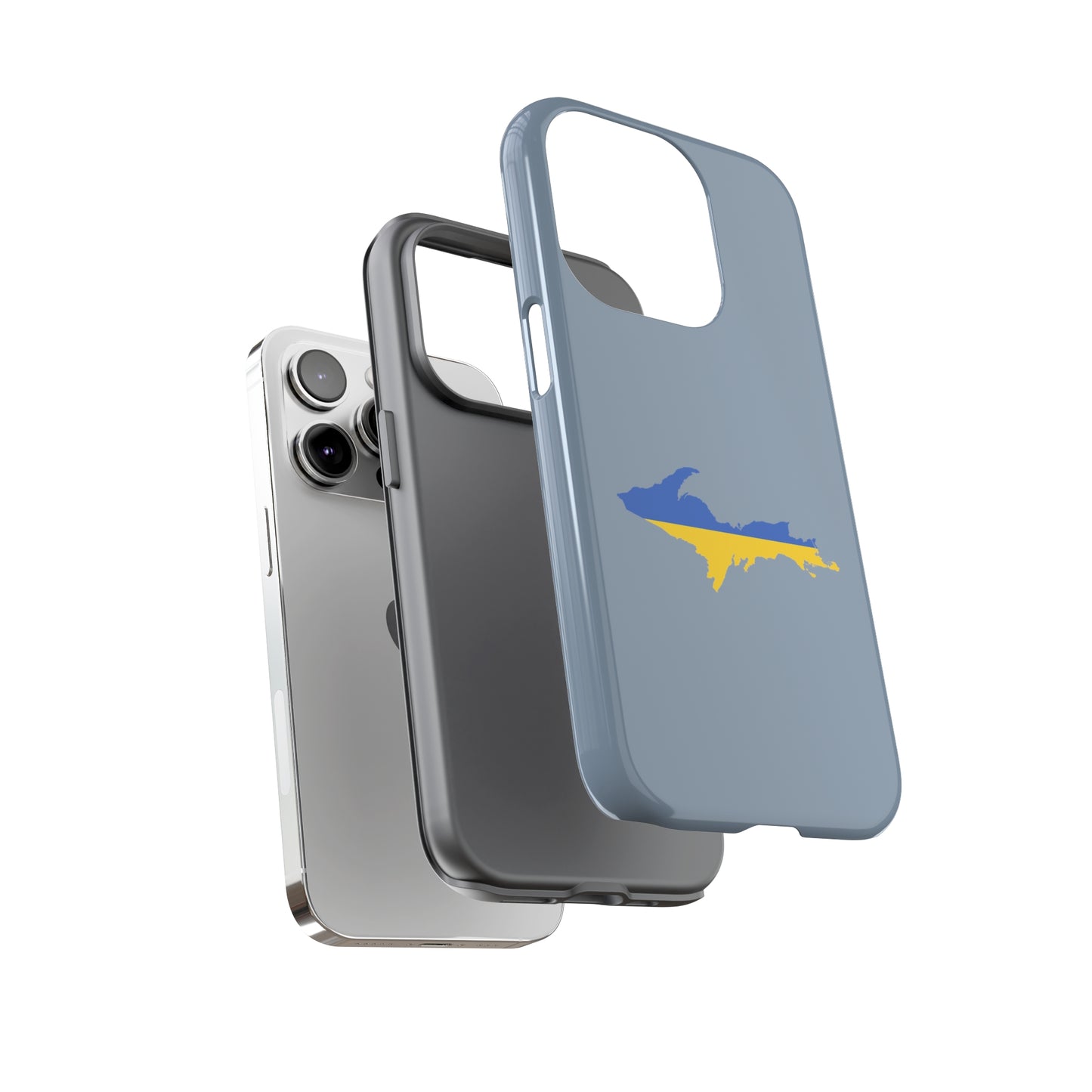 Michigan Upper Peninsula Tough Phone Case (B-24 Liberator Grey w/ UP Ukraine Flag Outline) | Apple iPhone