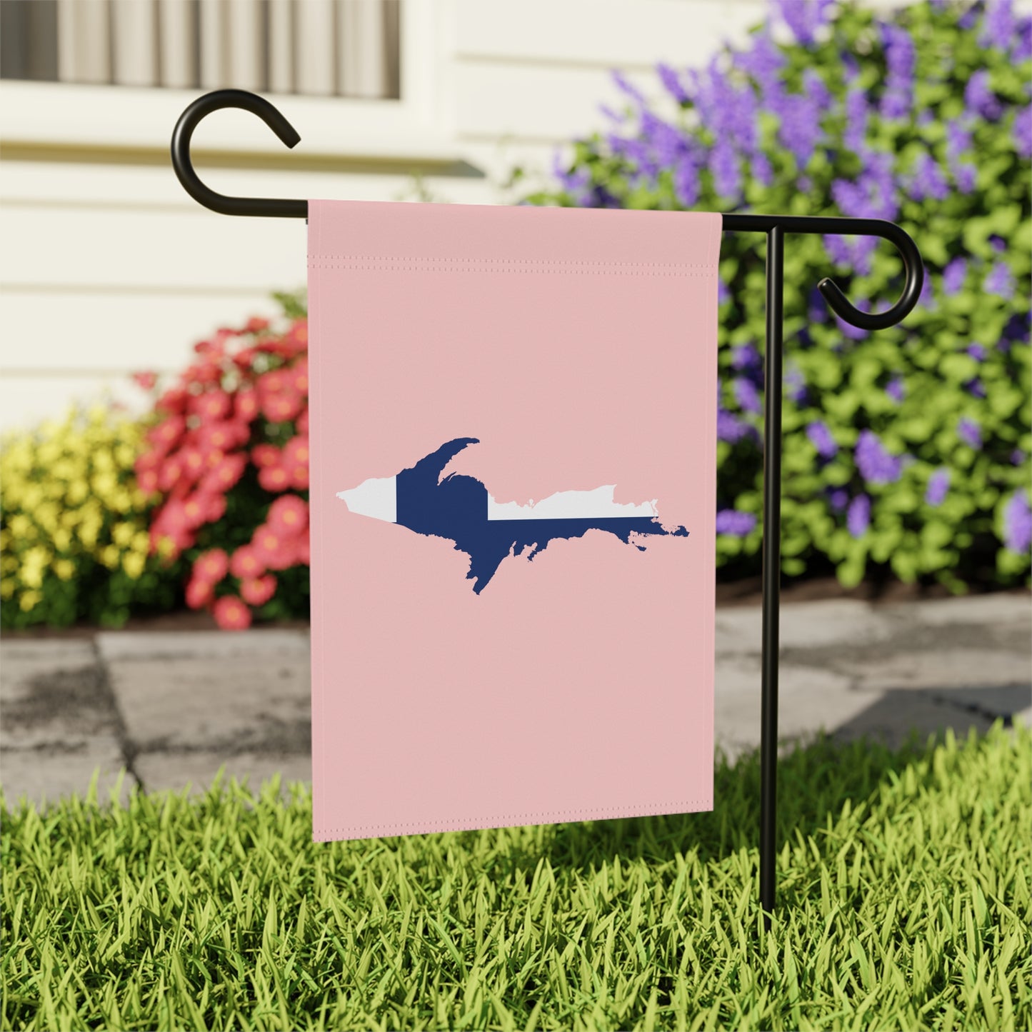 Michigan Upper Peninsula Home & Garden Flag (w/ UP Finland Flag) | Cosmos Pink