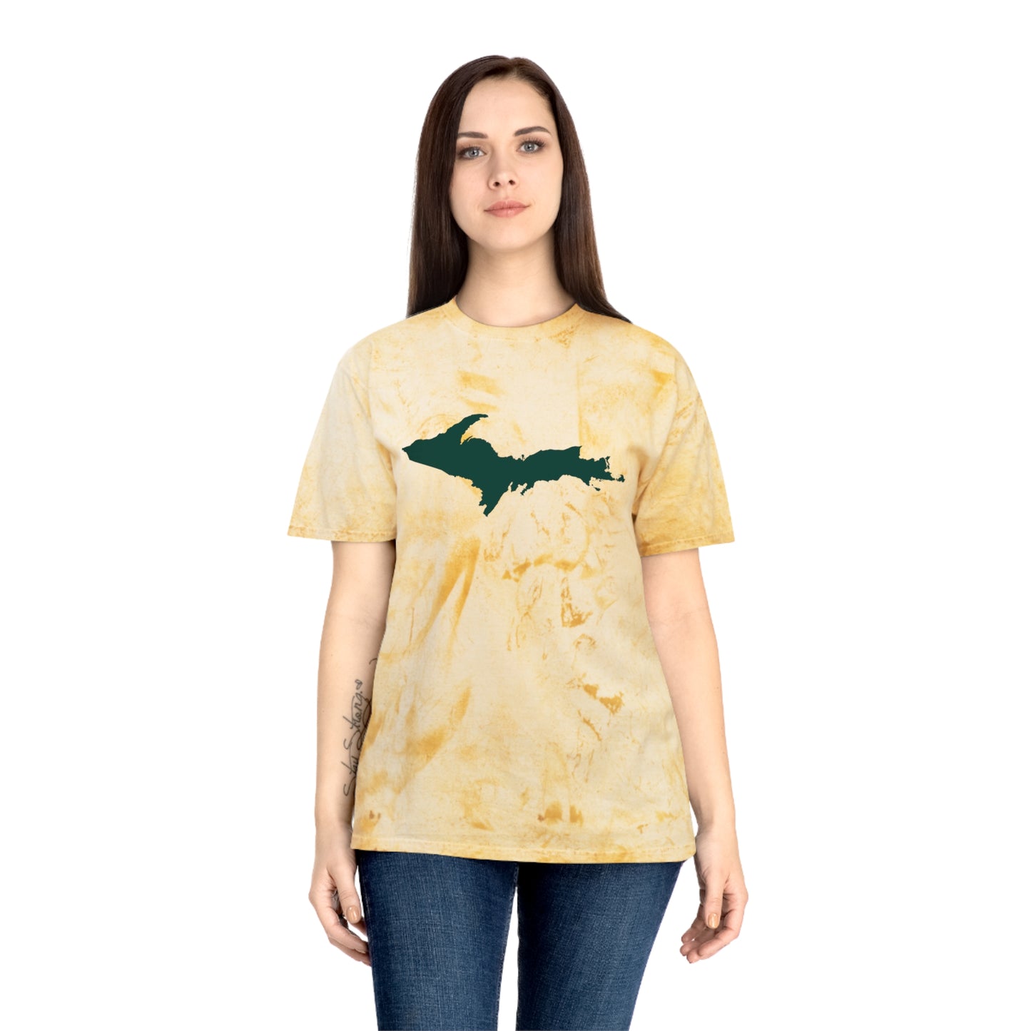 Michigan Upper Peninsula T-Shirt (w/ Green UP Outline) | Unisex Color Blast