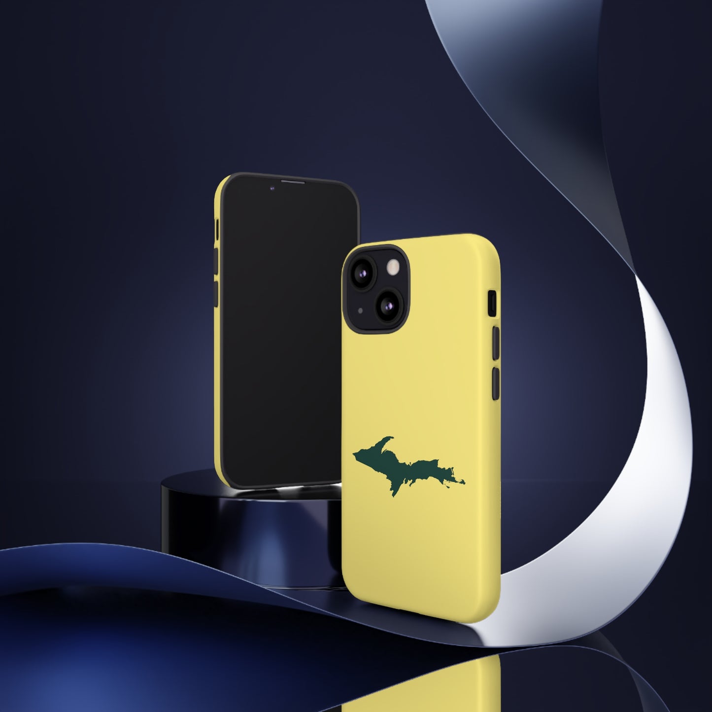 Michigan Upper Peninsula Tough Phone Case (Yellow Cherry Color w/ Green UP Outline) | Apple iPhone