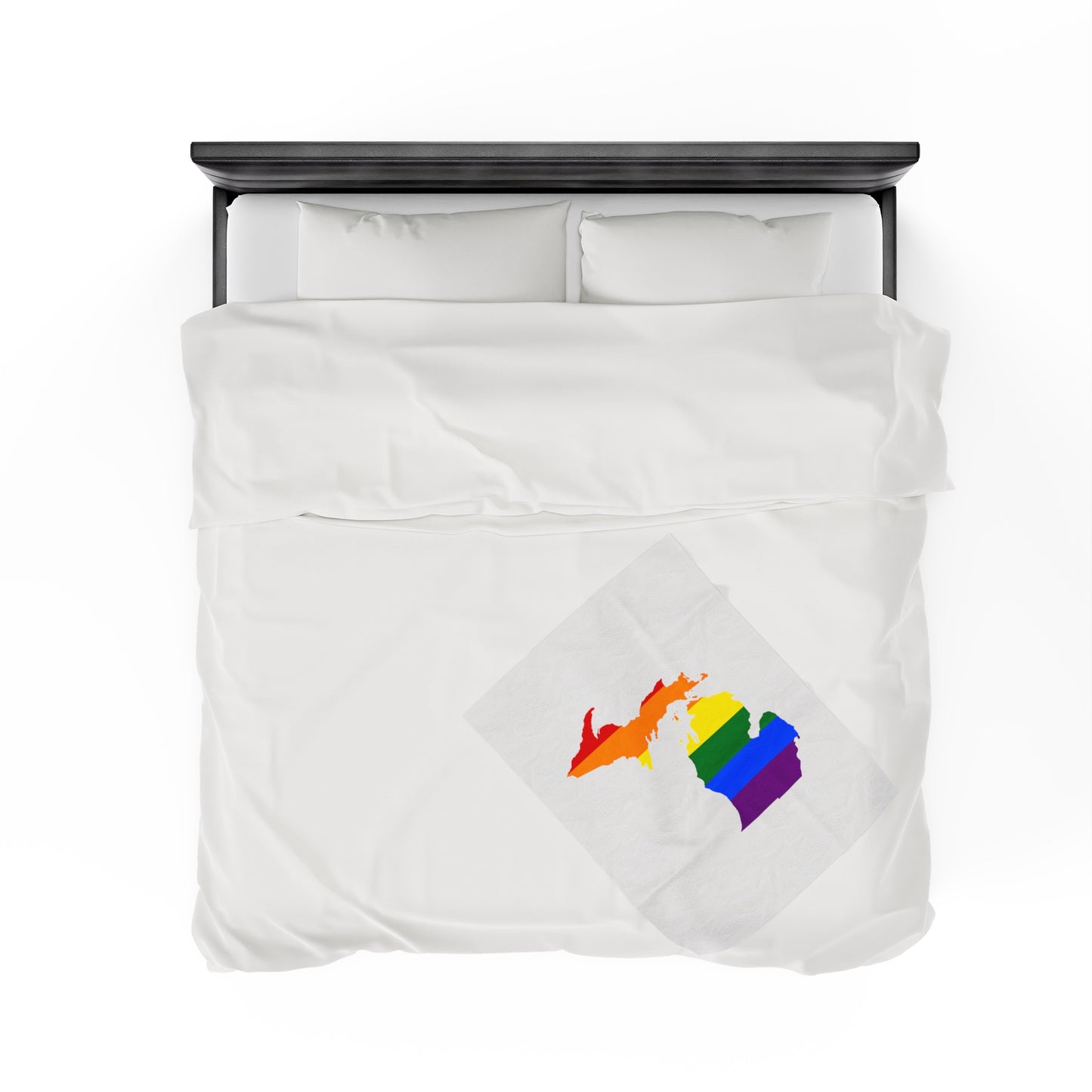 Michigan Plush Blanket (w/ MI Pride Flag Outline) | Birch Bark White