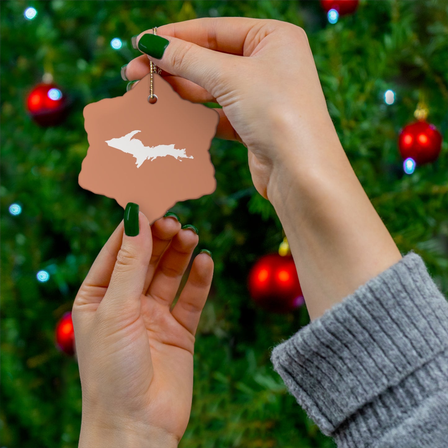 Michigan Upper Peninsula Christmas Ornament (Copper Color) | Ceramic - 4 Shapes