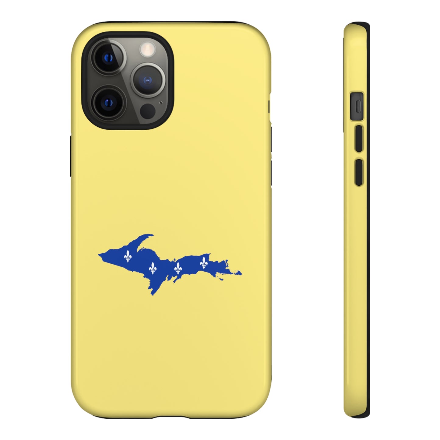 Michigan Upper Peninsula Tough Phone Case (Yellow Cherry Color w/ UP Quebec Flag Outline) | Apple iPhone