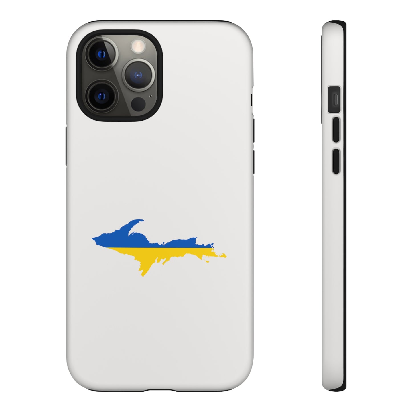 Michigan Upper Peninsula Tough Phone Case (Birch Bark White w/ UP Ukraine Flag Outline) | Apple iPhone