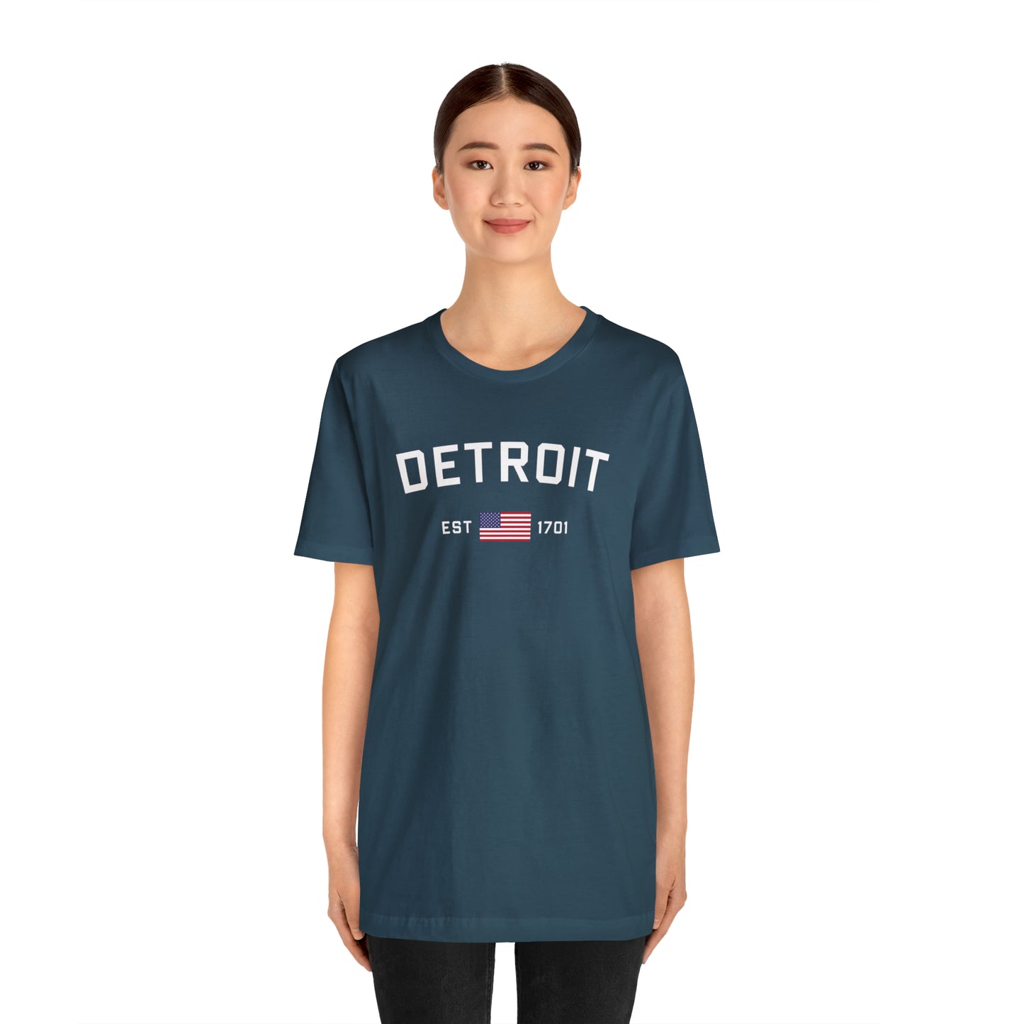 'Detroit EST 1701' T-Shirt (w/ USA Flag Outline) | Unisex Standard Fit