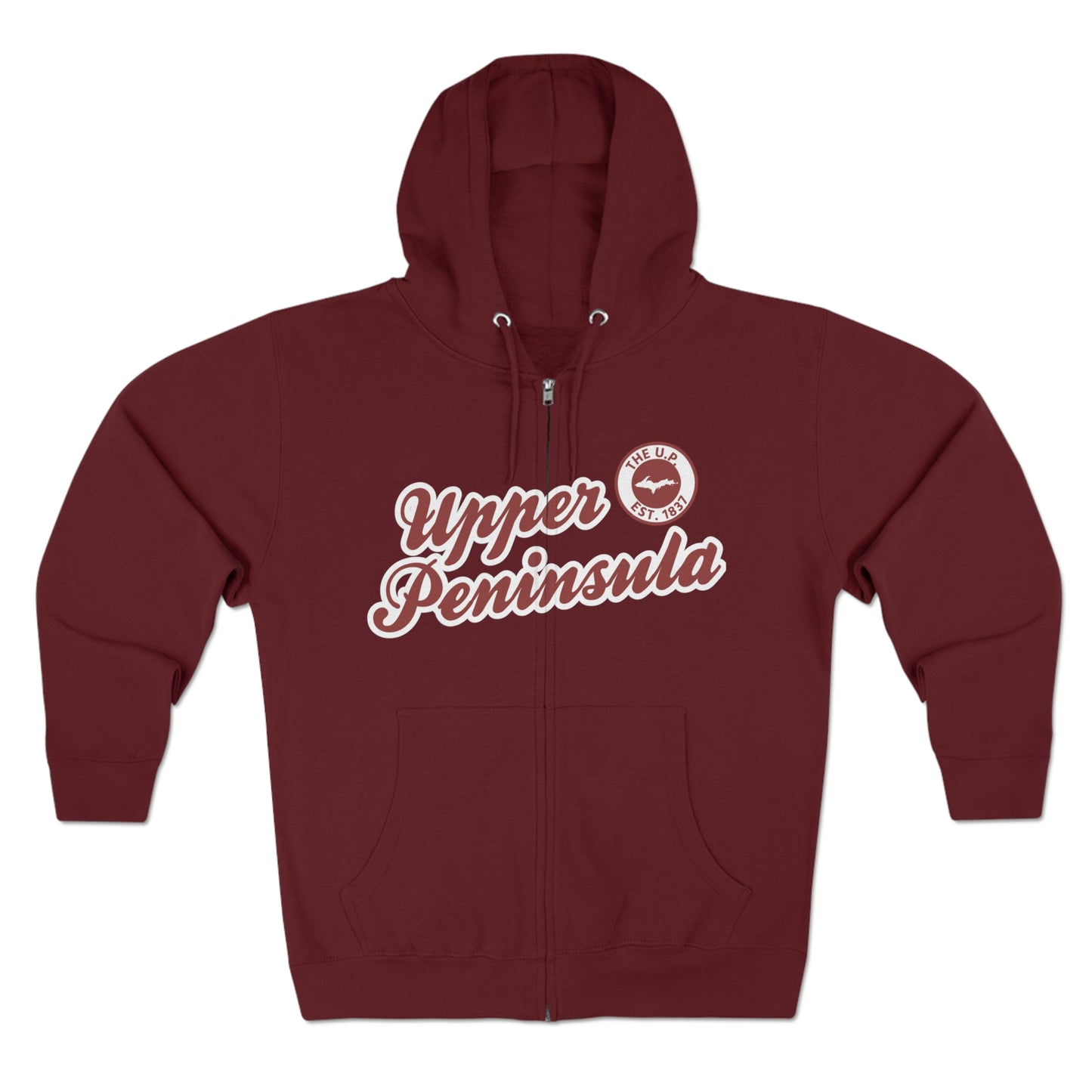 Upper Peninsula EST 1837' Hoodie (Ore Dock Red Script Font) | Unisex Full Zip