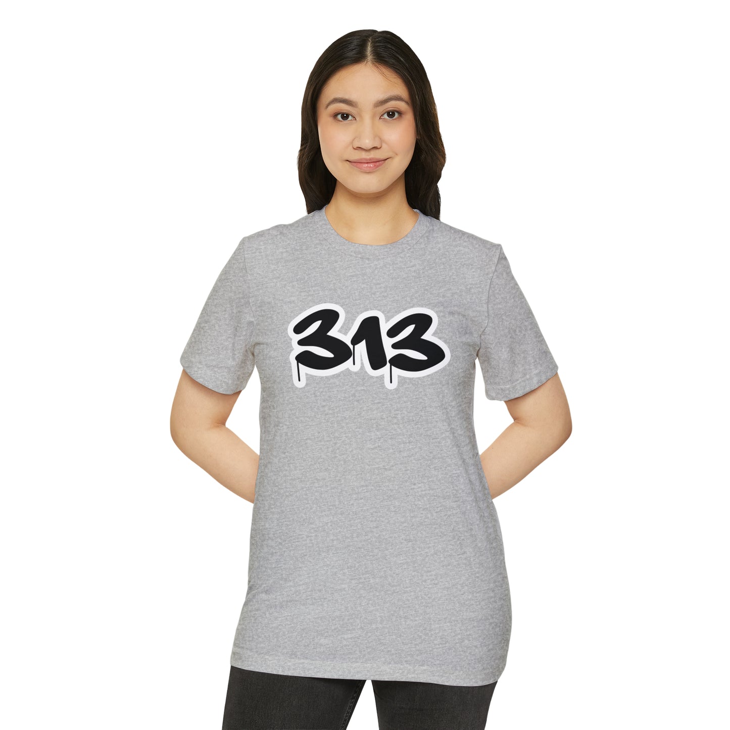 Detroit '313' T-Shirt (Black/White Tag Font) | Unisex Recycled Organic