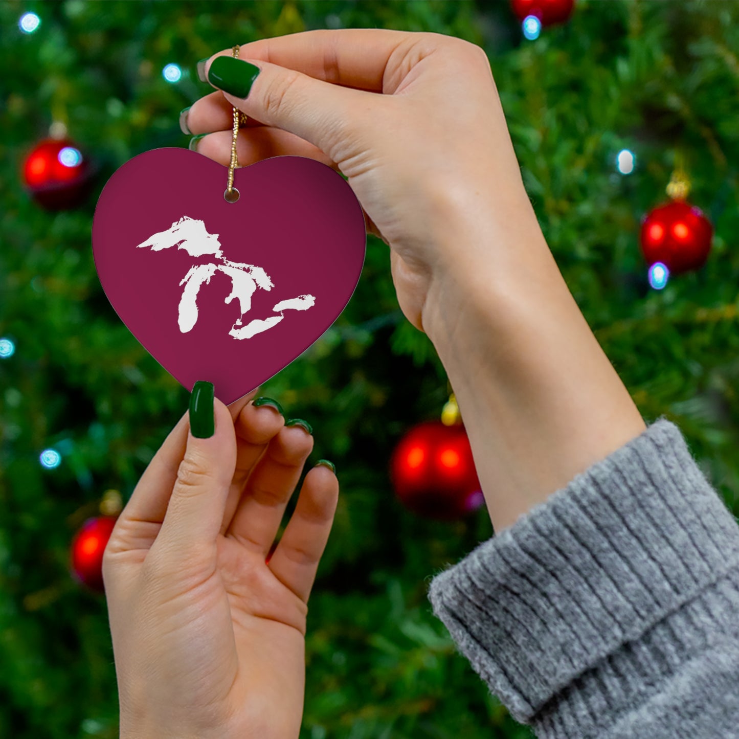 Great Lakes Christmas Ornament (Ruby Red) | Ceramic - 4 Shapes