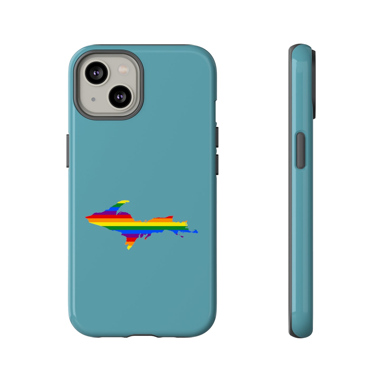 Michigan Upper Peninsula Tough Phone Case (Lake Huron Blue w/ UP Pride Flag Outline) | Apple iPhone