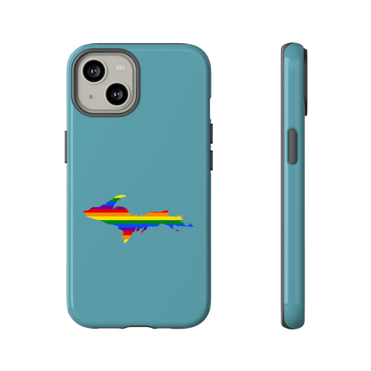 Michigan Upper Peninsula Tough Phone Case (Lake Huron Blue w/ UP Pride Flag Outline) | Apple iPhone