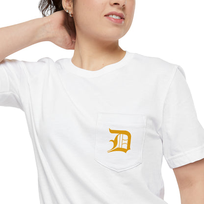 Detroit 'Old English D' Pocket T-Shirt (Gold) | Unisex Standard