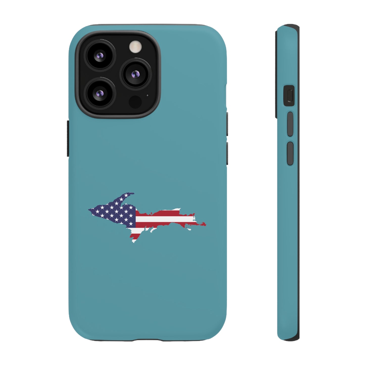 Michigan Upper Peninsula Tough Phone Case (Lake Huron Blue w/ UP USA Flag Outline) | Apple iPhone