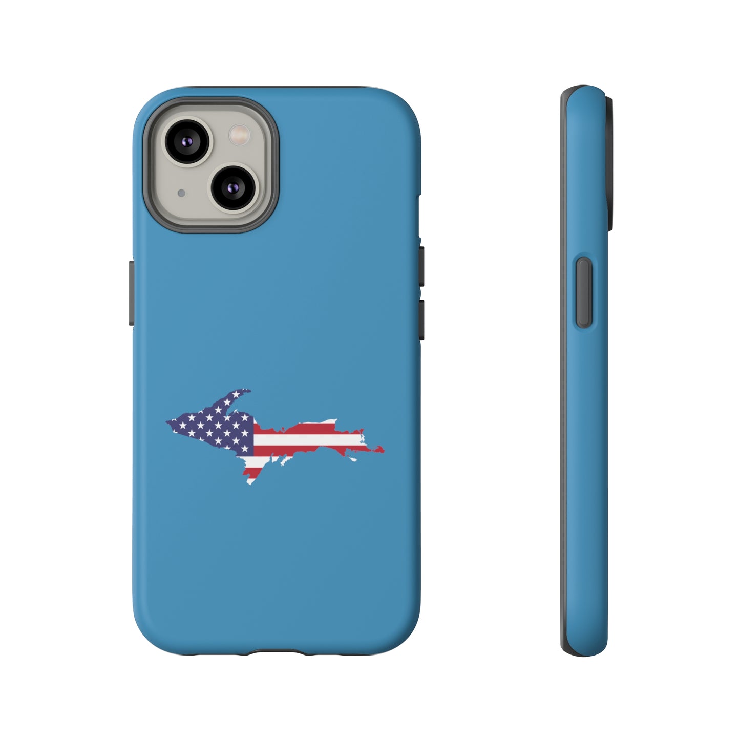 Michigan Upper Peninsula Tough Phone Case (Lake Michigan Blue w/ UP USA Flag Outline) | Apple iPhone