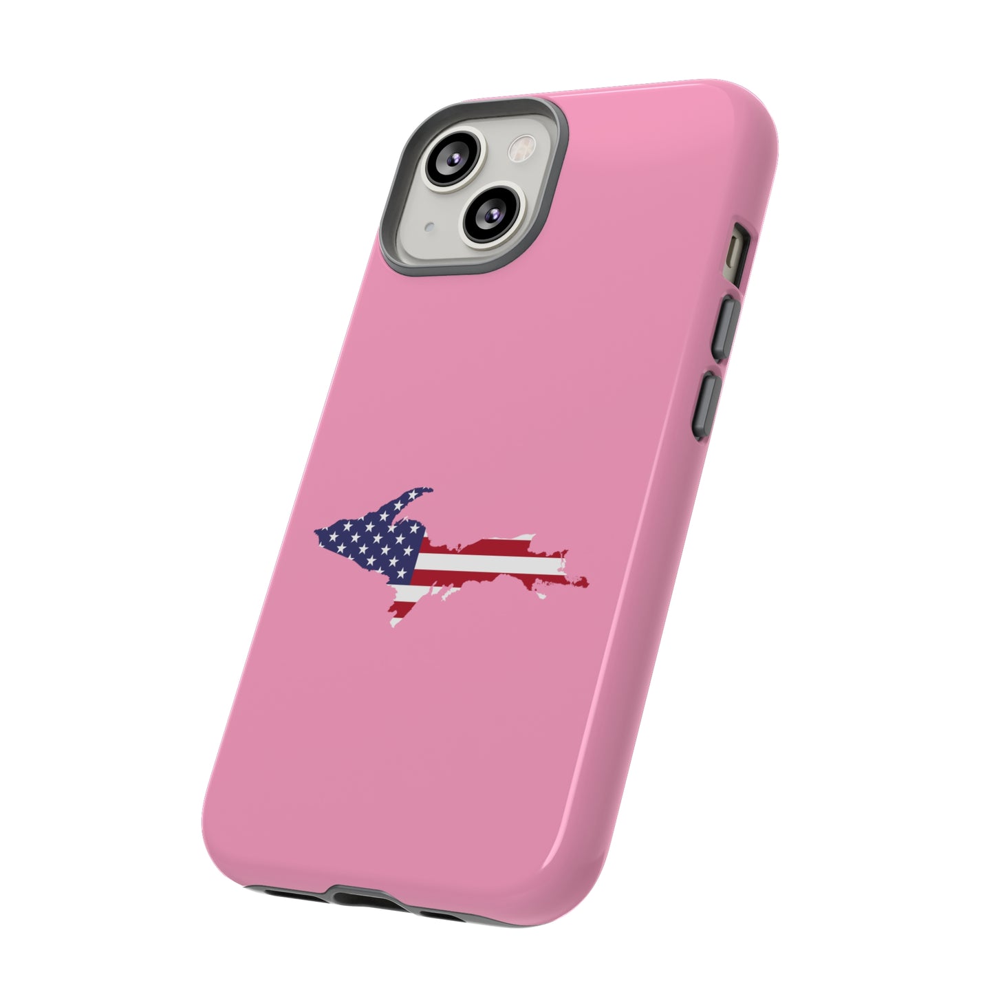 Michigan Upper Peninsula Tough Phone Case ('67 Caddie Pink w/ UP USA Flag Outline) | Apple iPhone