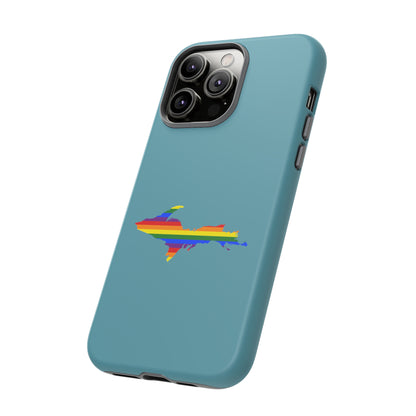 Michigan Upper Peninsula Tough Phone Case (Lake Huron Blue w/ UP Pride Flag Outline) | Apple iPhone