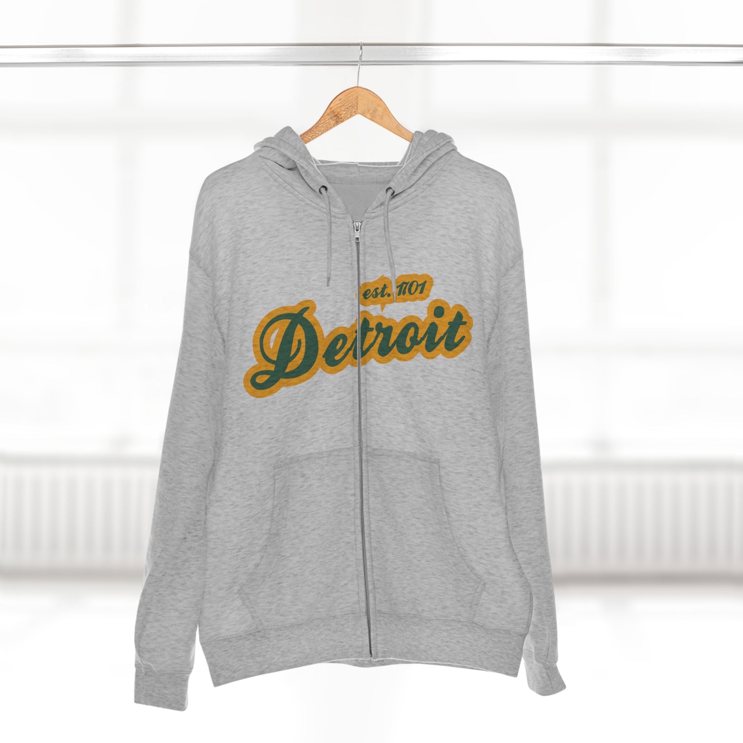 'Detroit EST 1701' Hoodie (Ginger Ale Green Script Font) | Unisex Full Zip