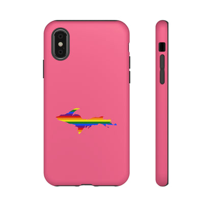 Michigan Upper Peninsula Tough Phone Case (Rhodochrosite Pink w/ UP Pride Flag Outline) | Apple iPhone