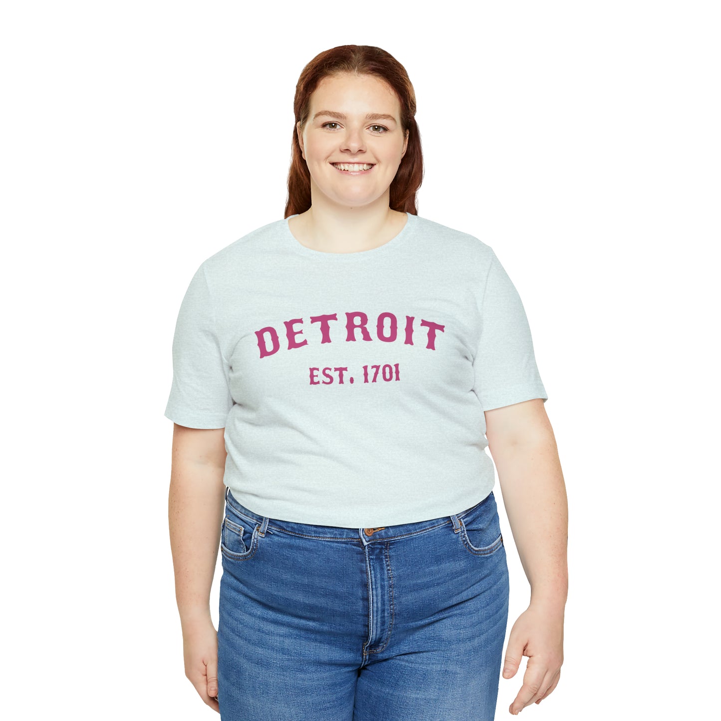 'Detroit EST. 1701' T-Shirt (Apple Blossom Pink Ballpark Font) | Unisex Standard