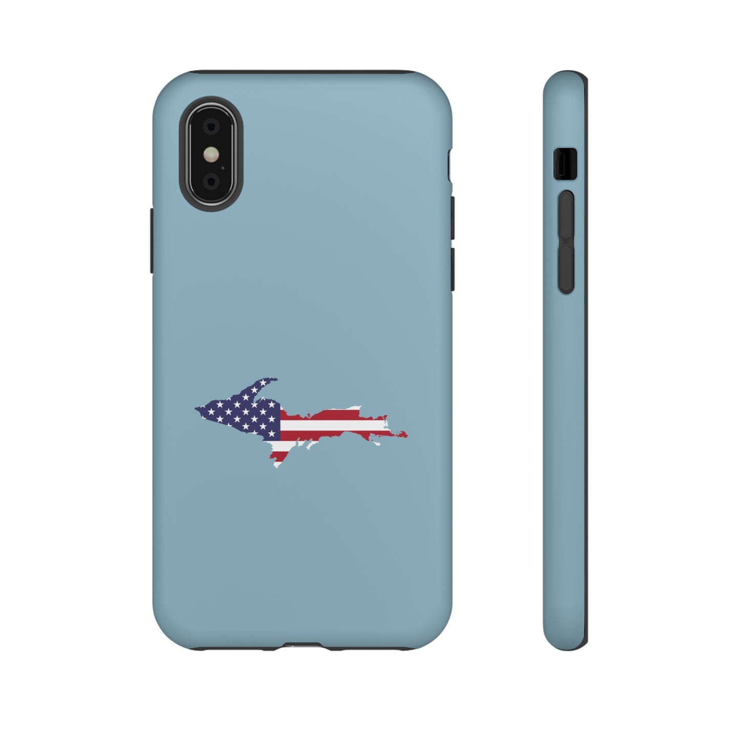 Michigan Upper Peninsula Tough Phone Case (Opal Blue w/ UP USA Flag Outline) | Apple iPhone