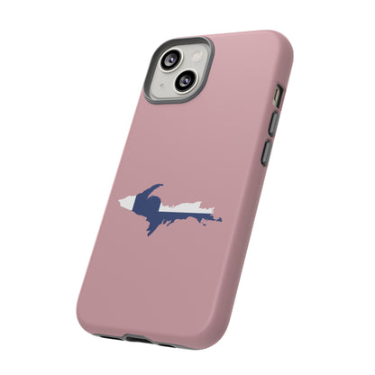 Michigan Upper Peninsula Tough Phone Case (Cherry Blossom Pink w/ UP Finland Flag Outline) | Apple iPhone