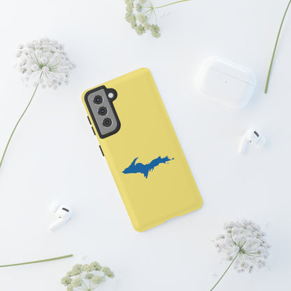 Michigan Upper Peninsula Tough Phone Case (Yellow Cherry w/ Azure UP Outline) | Samsung & Pixel Android