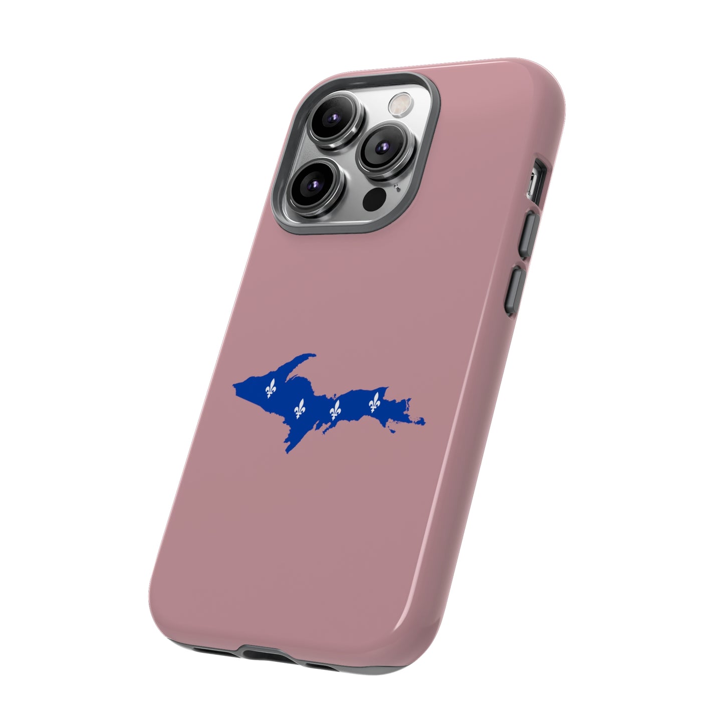 Michigan Upper Peninsula Tough Phone Case (Cherry Blossom Pink w/ UP Quebec Flag Outline) | Apple iPhone