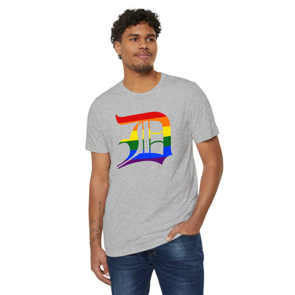 Detroit 'Old English D' T-Shirt (Rainbow Pride Edition) | Unisex Recycled Organic