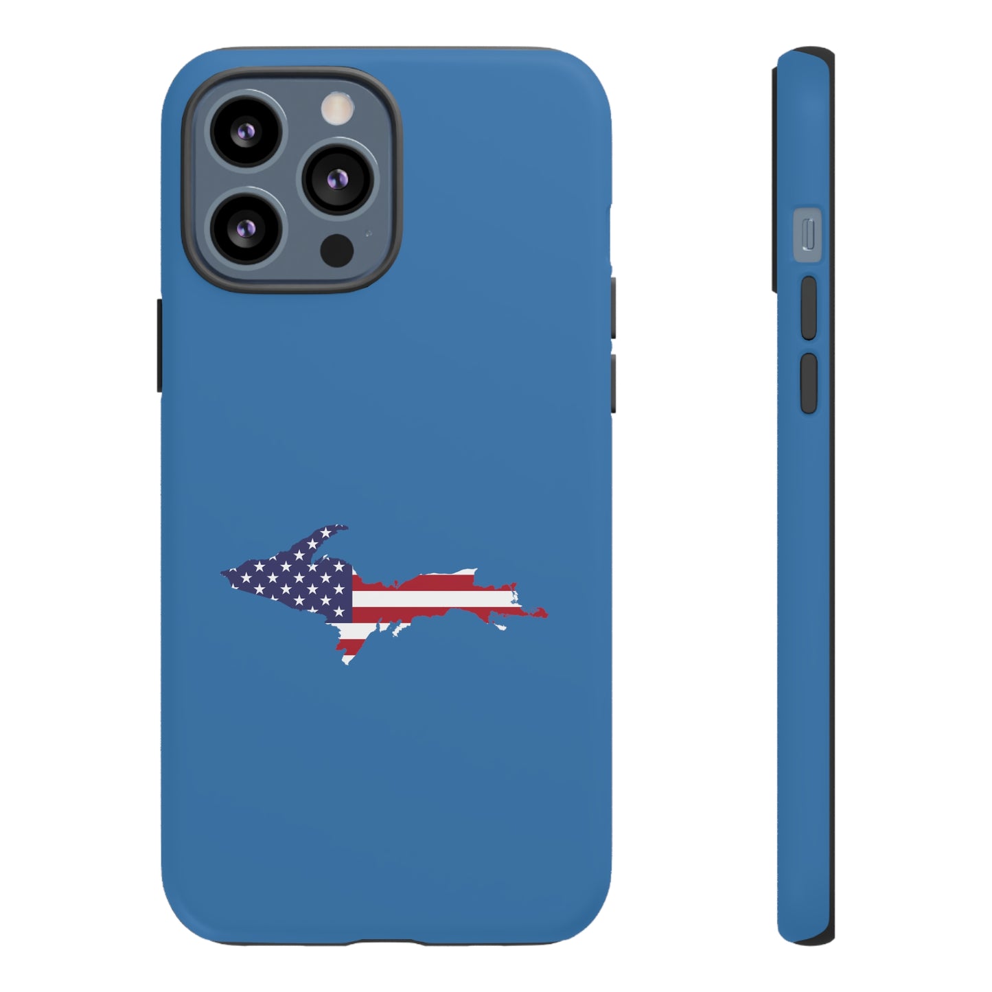 Michigan Upper Peninsula Tough Phone Case (Lake Superior Blue w/ UP USA Flag Outline) | Apple iPhone