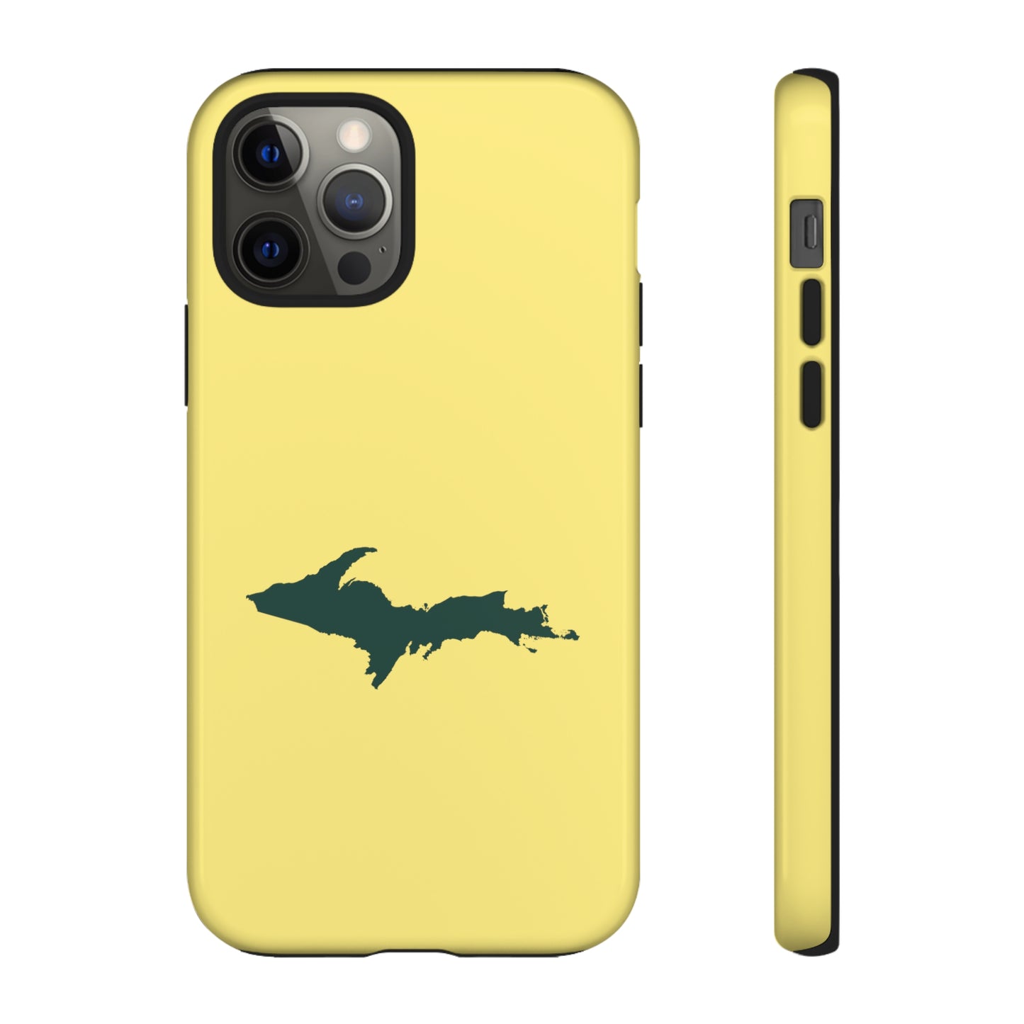 Michigan Upper Peninsula Tough Phone Case (Yellow Cherry Color w/ Green UP Outline) | Apple iPhone