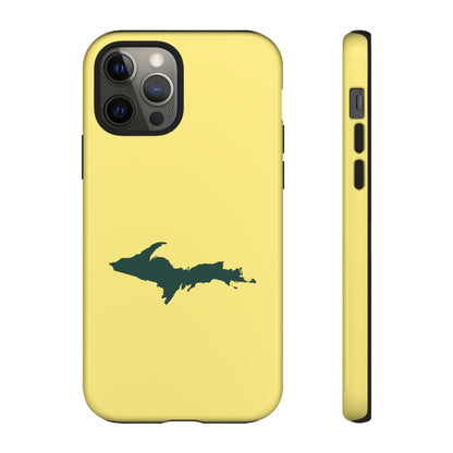 Michigan Upper Peninsula Tough Phone Case (Yellow Cherry Color w/ Green UP Outline) | Apple iPhone