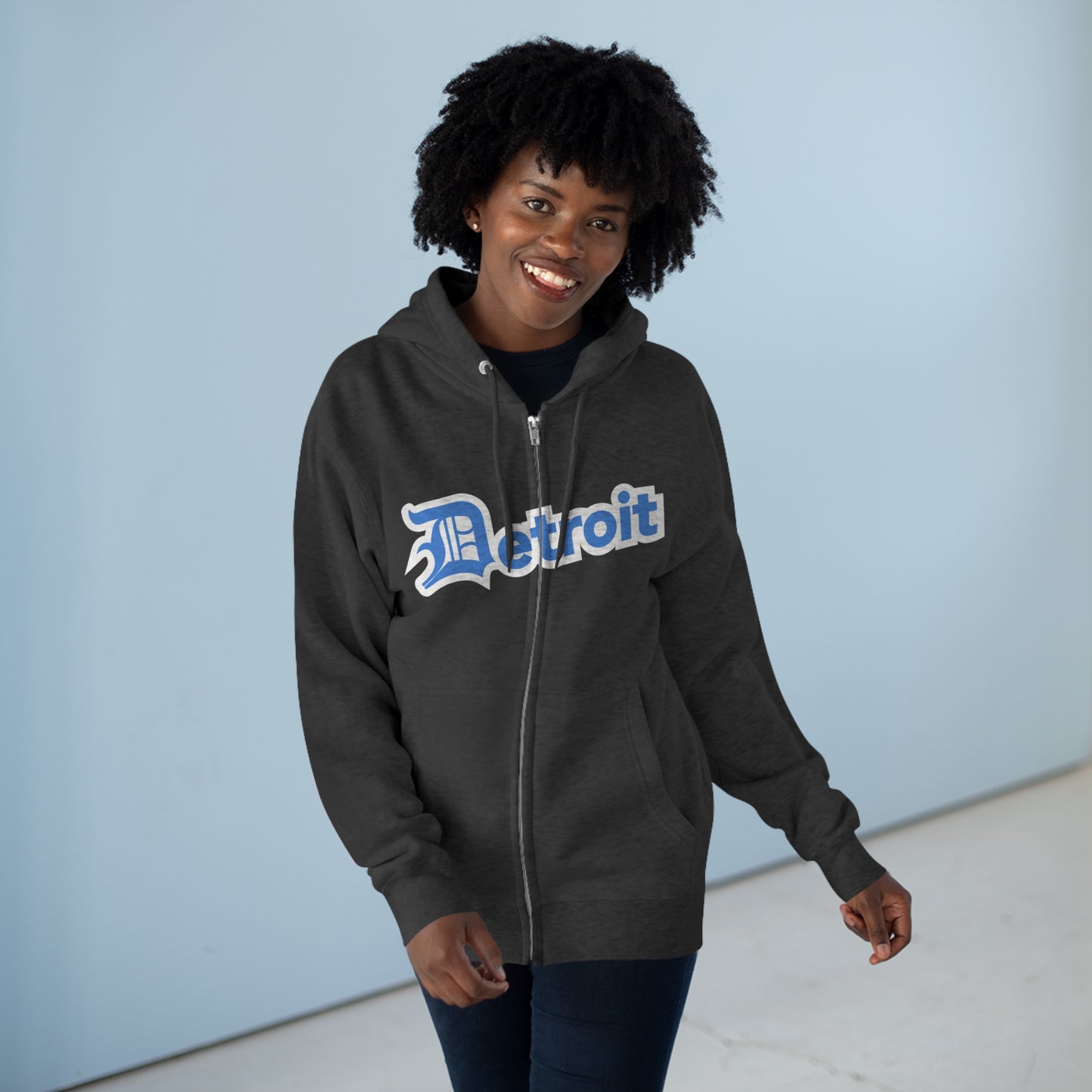 'Detroit' Hoodie (Azure w/ Old English 'D') | Unisex Full Zip