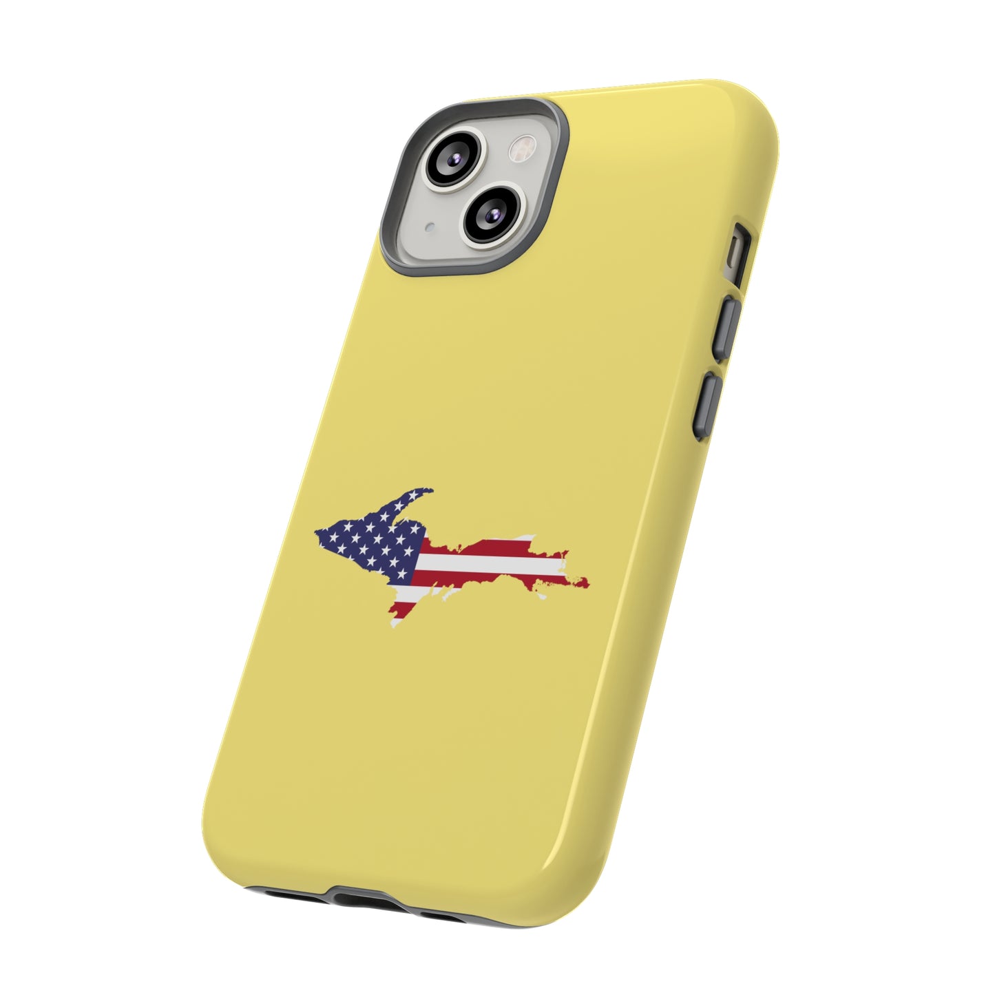 Michigan Upper Peninsula Tough Phone Case (Yellow Cherry Color w/ UP USA Outline) | Apple iPhone