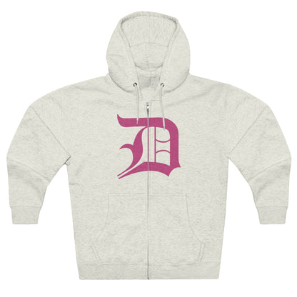 Detroit 'Old English D' Hoodie (Full-Body Apple Blossom Pink) | Unisex Full Zip