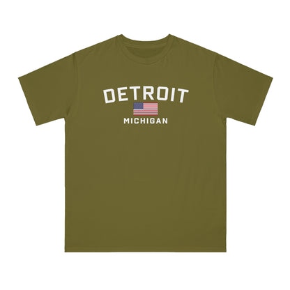 'Detroit Michigan' T-Shirt (w/ USA Flag) | Organic Unisex